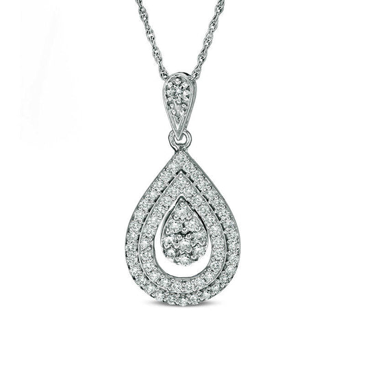 0.75 CT. T.W. Composite Natural Diamond Double Teardrop Frame Pendant in 10K White Gold