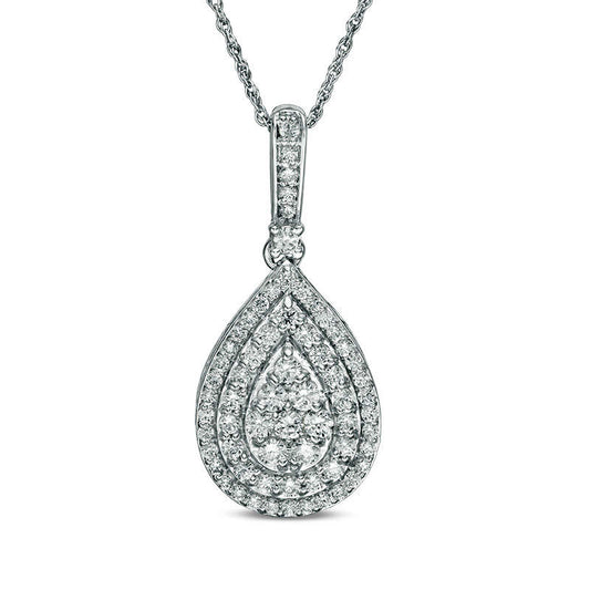 1 CT. T.W. Composite Natural Diamond Double Teardrop Frame Pendant in 10K White Gold