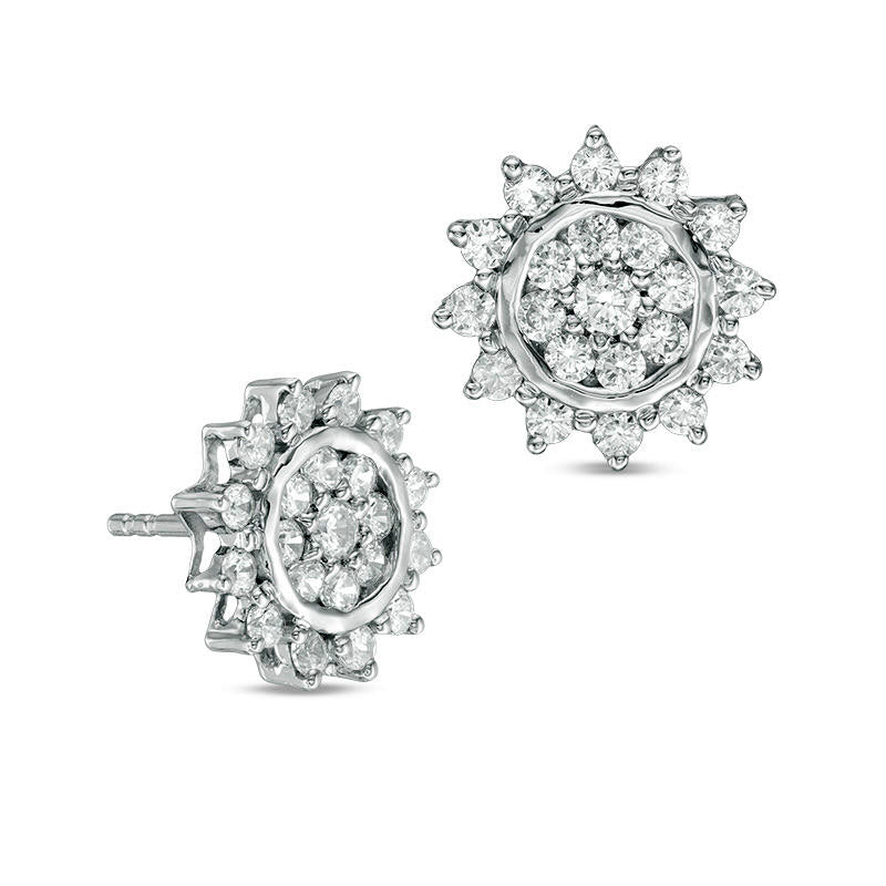 1 CT. T.W. Diamond Sunburst Stud Earrings in 10K White Gold