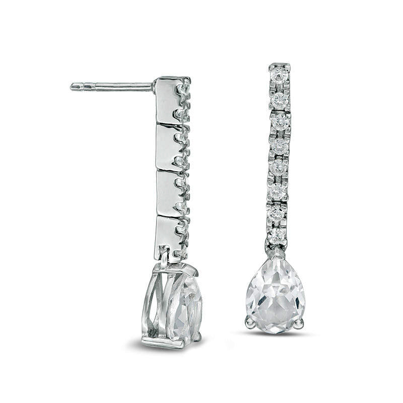 Pear-Shaped Lab-Created White Sapphire Drop Earrings in 10K White Gold