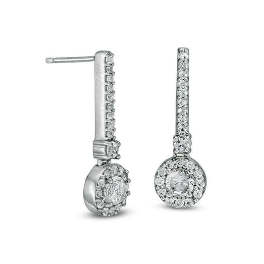 4.5mm Lab-Created White Sapphire Frame Drop Earrings in 10K White Gold