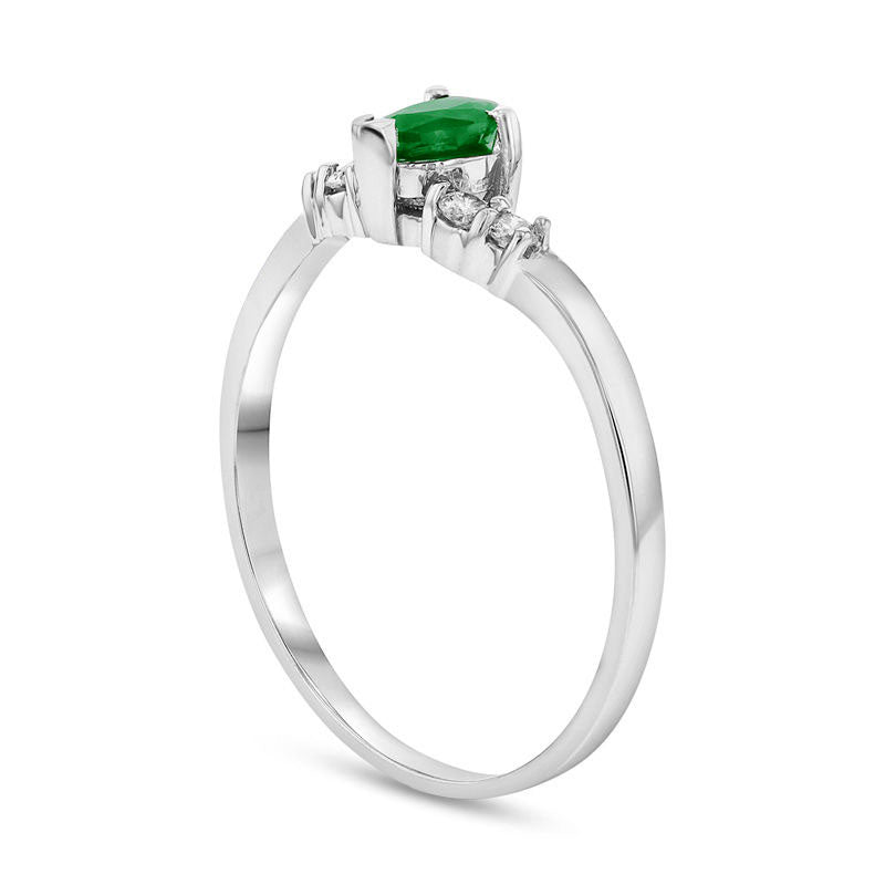 Pear-Shaped Emerald and 0.07 CT. T.W. Natural Diamond Chevron Ring in Solid 14K White Gold