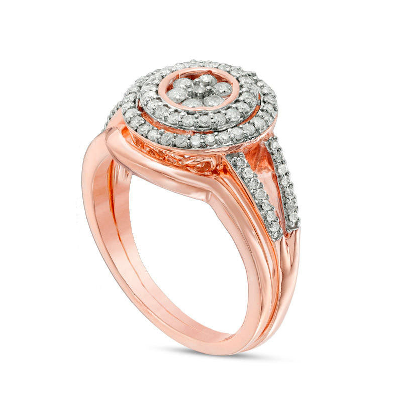 0.50 CT. T.W. Composite Natural Diamond Double Frame Bridal Engagement Ring Set in Solid 10K Rose Gold