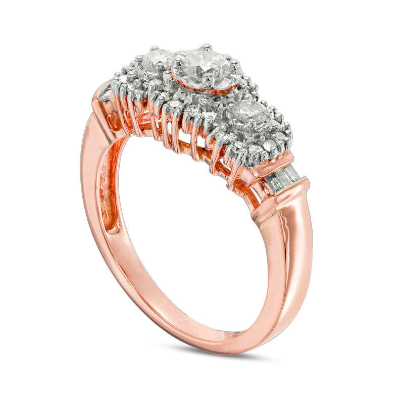 0.50 CT. T.W. Natural Diamond Three Stone Frame Collar Engagement Ring in Solid 10K Rose Gold