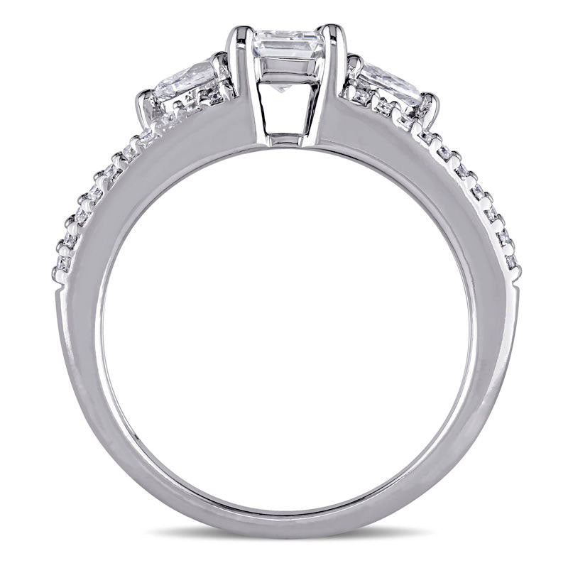 0.88 CT. T.W. Emerald-Cut Natural Diamond Three Stone Engagement Ring in Solid 14K White Gold