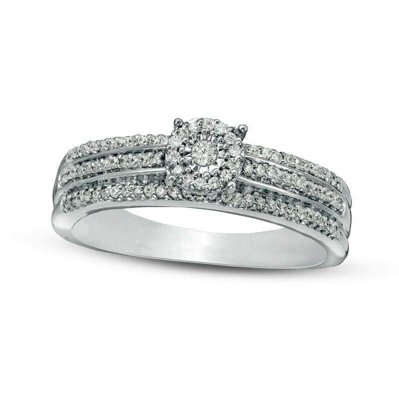 0.33 CT. T.W. Natural Diamond Frame Multi-Row Engagement Ring in Solid 10K White Gold