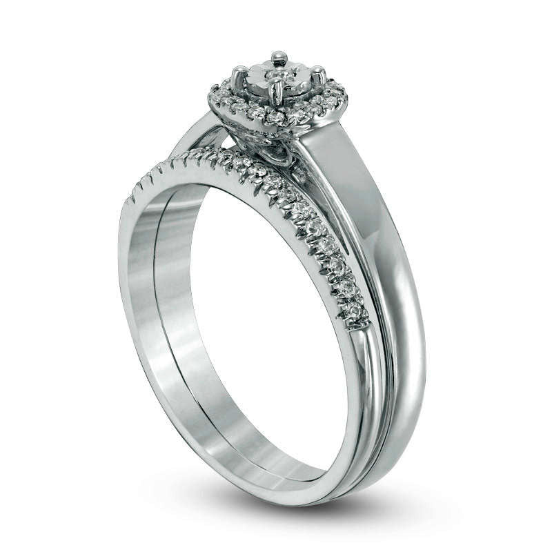 0.20 CT. T.W. Natural Diamond Cushion Frame Bridal Engagement Ring Set in Sterling Silver