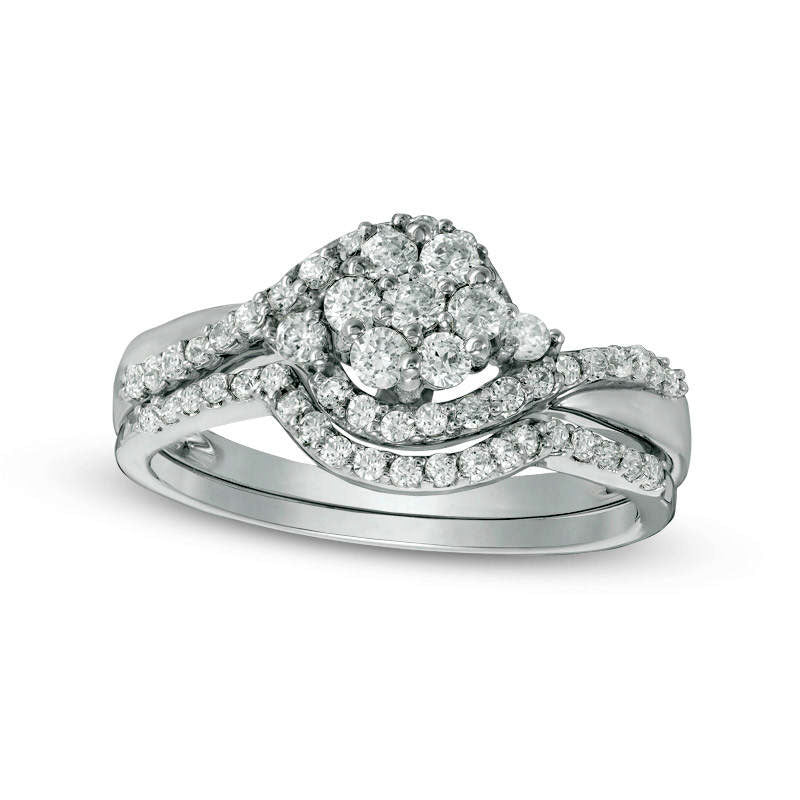 0.50 CT. T.W. Composite Natural Diamond Bypass Frame Bridal Engagement Ring Set in Solid 10K White Gold