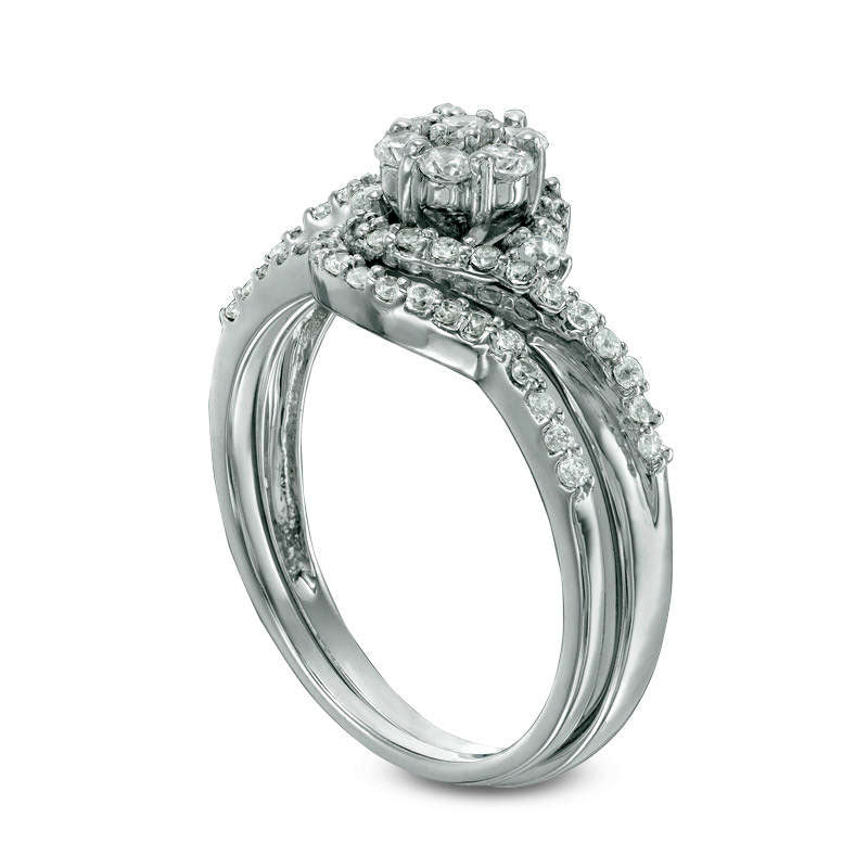 0.50 CT. T.W. Composite Natural Diamond Bypass Frame Bridal Engagement Ring Set in Solid 10K White Gold