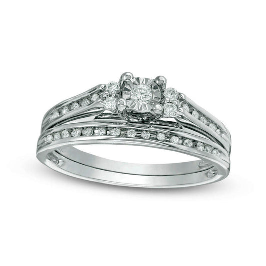 0.25 CT. T.W. Natural Diamond Duo-Sides Bridal Engagement Ring Set in Sterling Silver