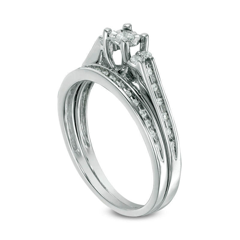 0.25 CT. T.W. Natural Diamond Duo-Sides Bridal Engagement Ring Set in Sterling Silver