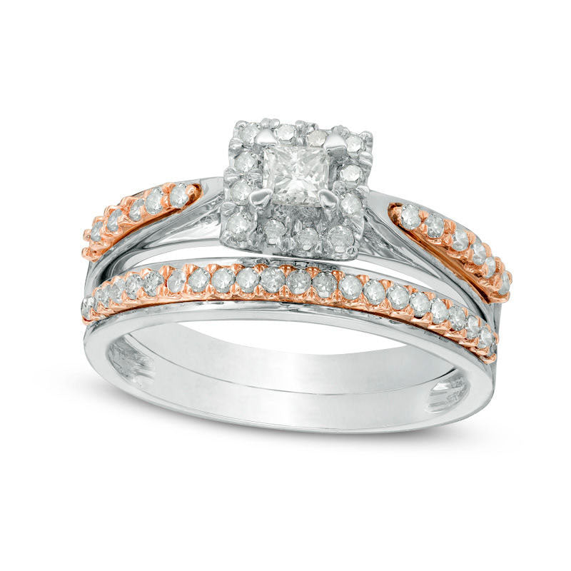 0.50 CT. T.W. Princess-Cut Natural Diamond Frame Bridal Engagement Ring Set in Solid 10K Two-Tone Gold