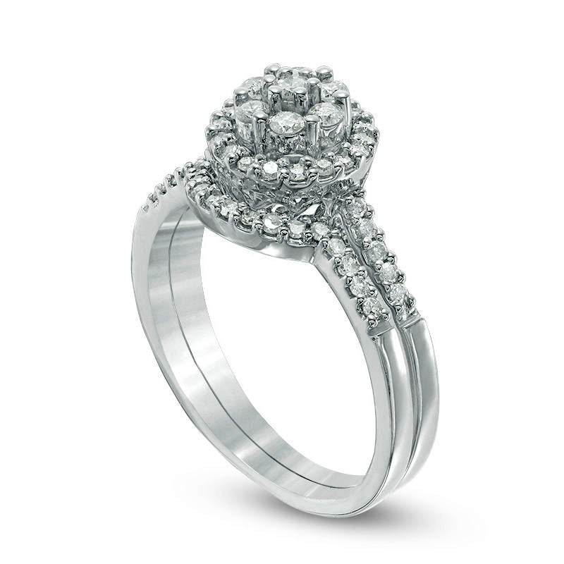 0.50 CT. T.W. Composite Natural Diamond Frame Bridal Engagement Ring Set in Solid 10K White Gold