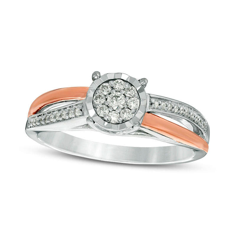 0.17 CT. T.W. Natural Diamond Frame Crossover Promise Ring in Sterling Silver and Solid 10K Rose Gold