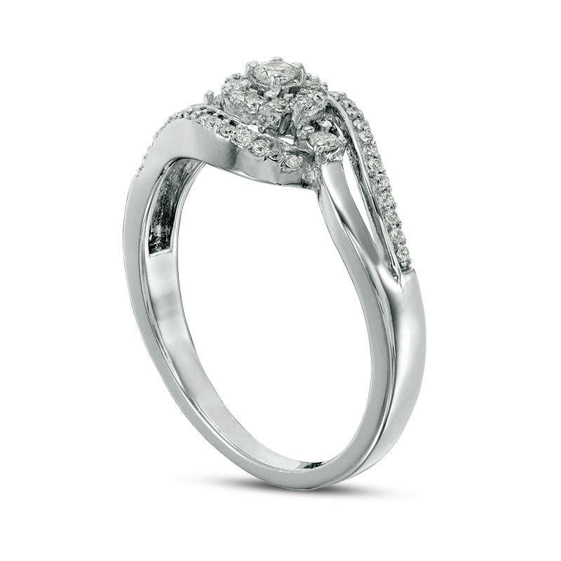 0.20 CT. T.W. Natural Diamond Frame Swirl Bypass Promise Ring in Solid 10K White Gold