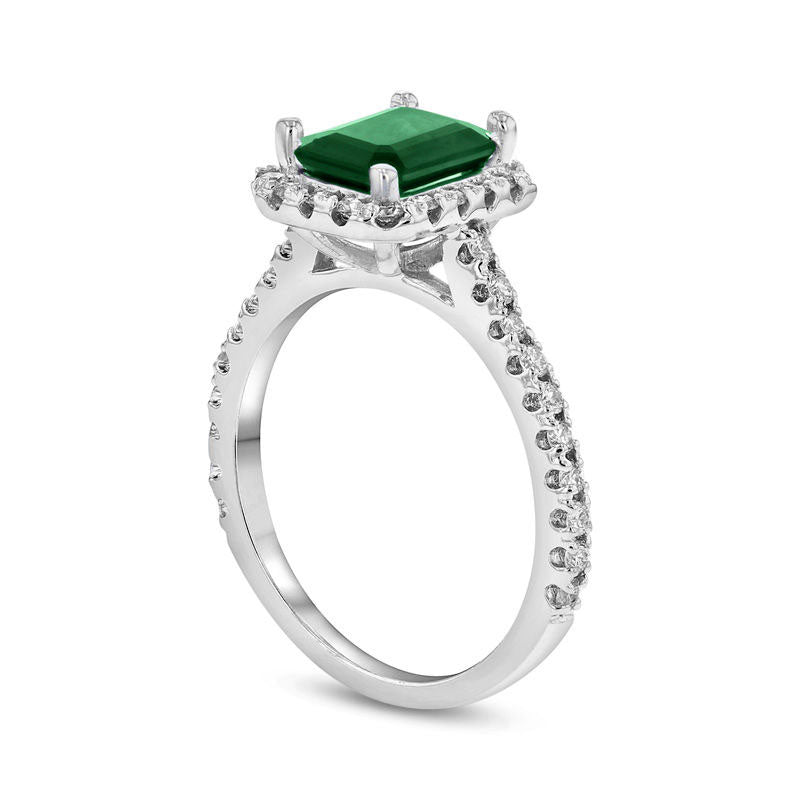 Emerald-Cut Emerald and 0.50 CT. T.W. Natural Diamond Frame Engagement Ring in Solid 14K White Gold