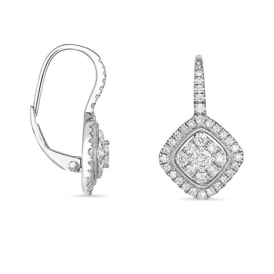 1 CT. T.W. Diamond Tilted Cushion Frame Vintage-Style Drop Earrings in 14K White Gold