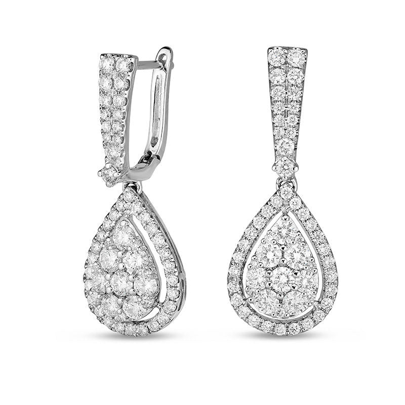 1 CT. T.W. Composite Diamond Teardrop Frame Drop Earrings in 14K White Gold