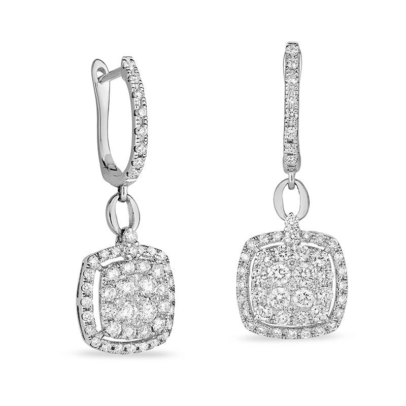 1 CT. T.W. Composite Diamond Cushion Frame Drop Earrings in 14K White Gold