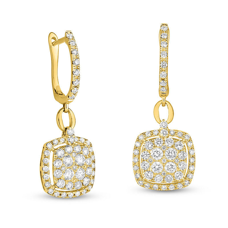 1 CT. T.W. Composite Diamond Cushion Frame Drop Earrings in 14K Gold