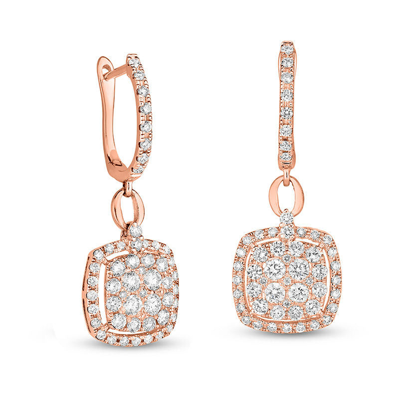 1 CT. T.W. Composite Diamond Cushion Frame Drop Earrings in 14K Rose Gold