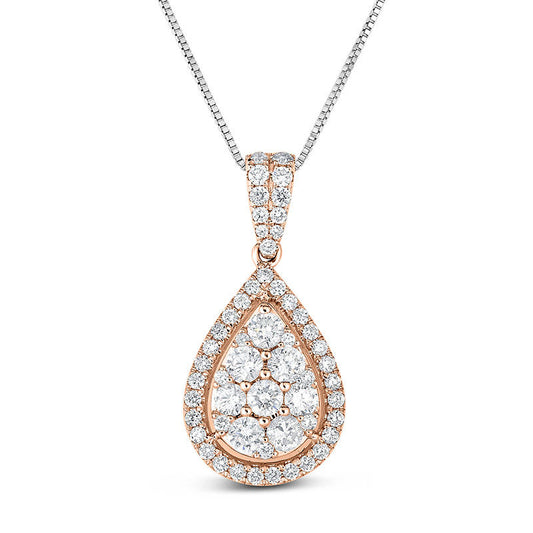 1 CT. T.W. Composite Natural Diamond Teardrop Frame Pendant in 14K Rose Gold