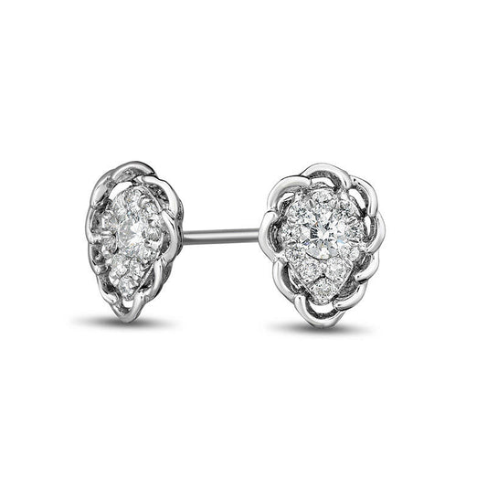 0.2 CT. T.W. Diamond Teardrop Scallop Frame Stud Earrings in 10K White Gold