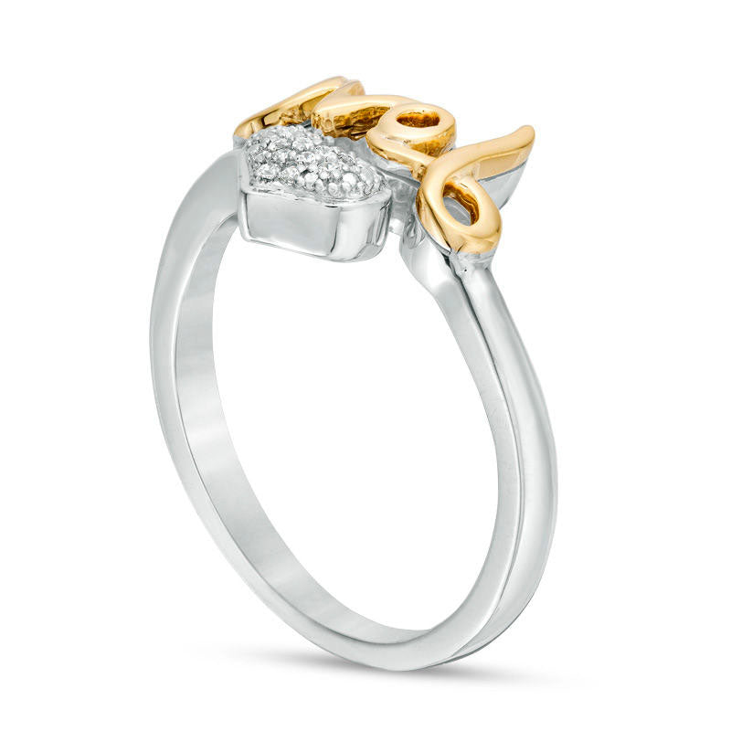 0.05 CT. T.W. Composite Natural Diamond Heart "Love" Ring in Sterling Silver and Solid 10K Yellow Gold