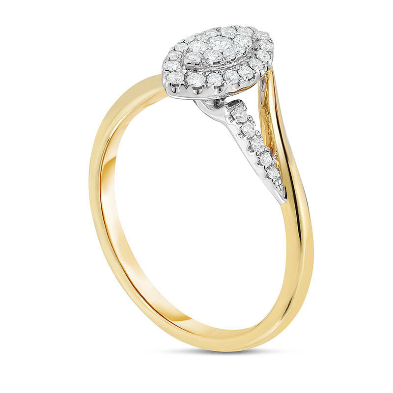 0.25 CT. T.W. Composite Natural Diamond Marquise Frame Bypass Promise Ring in Solid 10K Two-Tone Gold