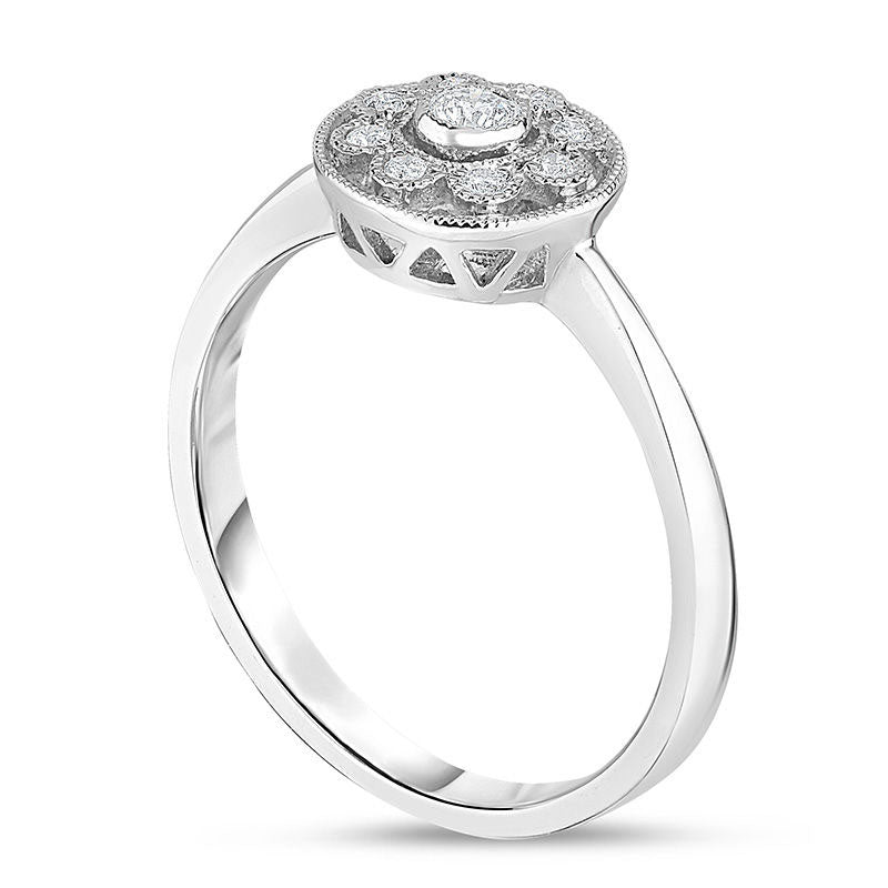 0.13 CT. T.W. Natural Diamond Flower Frame Antique Vintage-Style Promise Ring in Solid 10K White Gold