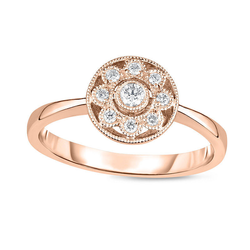 0.13 CT. T.W. Natural Diamond Flower Frame Antique Vintage-Style Promise Ring in Solid 10K Rose Gold