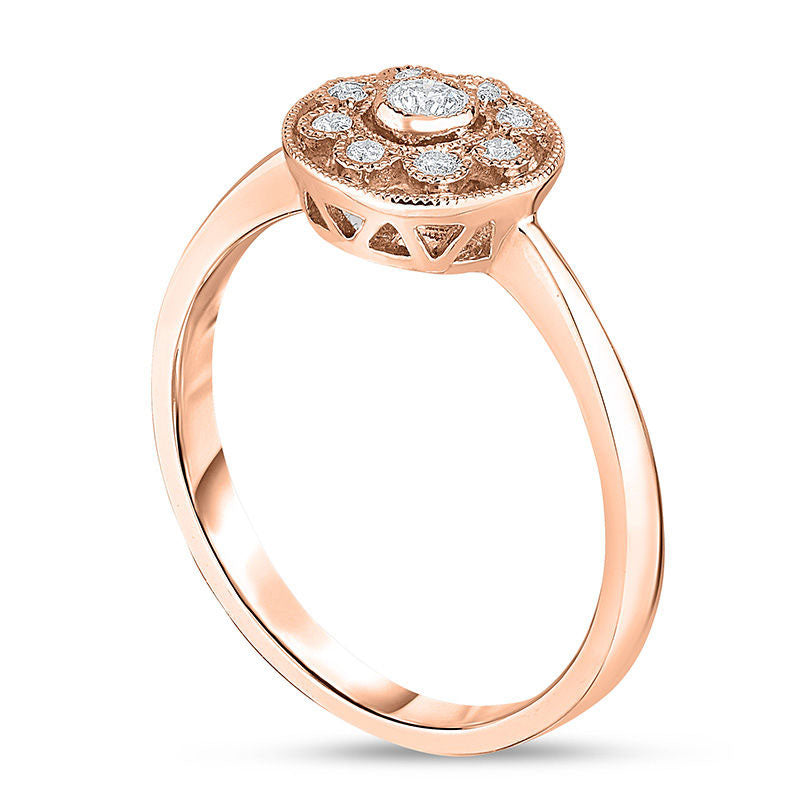 0.13 CT. T.W. Natural Diamond Flower Frame Antique Vintage-Style Promise Ring in Solid 10K Rose Gold