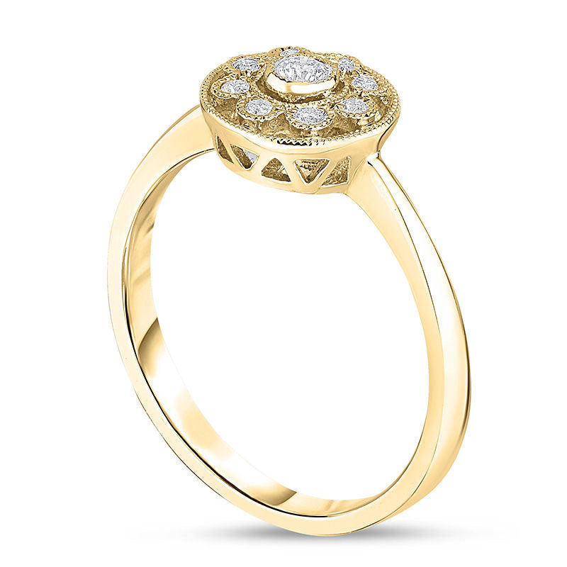 0.13 CT. T.W. Natural Diamond Flower Frame Antique Vintage-Style Promise Ring in Solid 10K Yellow Gold