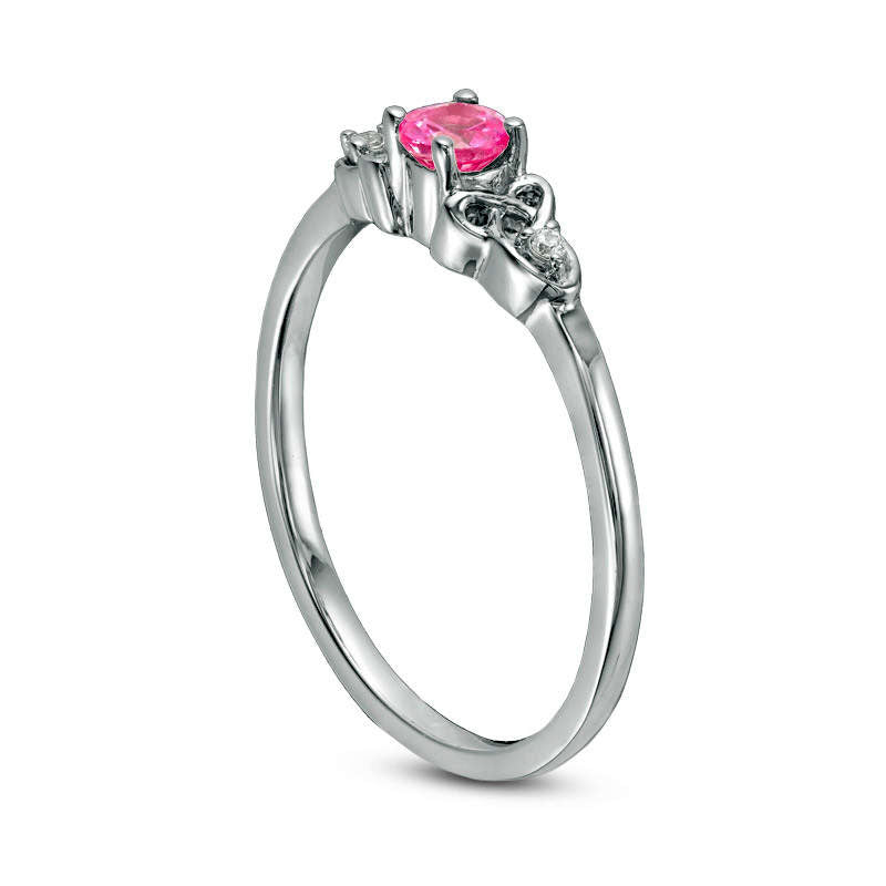 Lab-Created Pink Sapphire and Diamond Accent Trinity-Sides Promise Ring in Sterling Silver