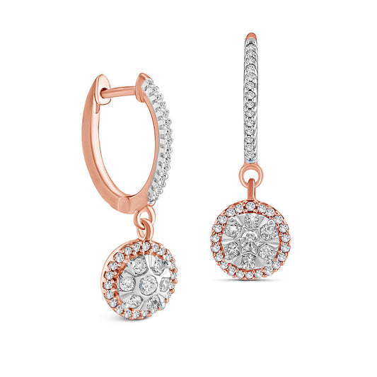 0.33 CT. T.W. Composite Diamond Frame Drop Hoop Earrings in 10K Rose Gold