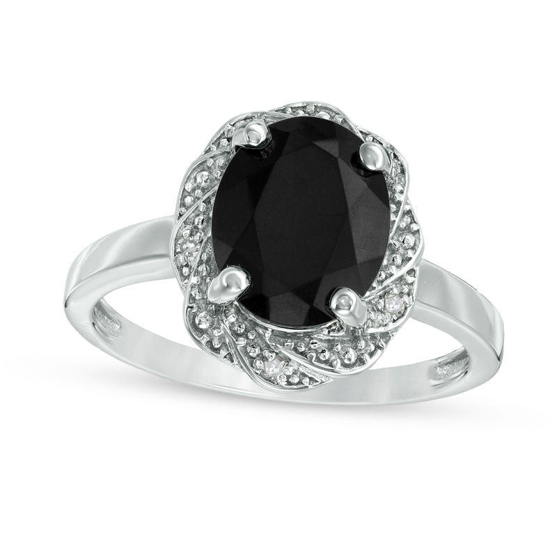 Oval Onyx and Natural Diamond Accent Pinwheel Frame Ring in Sterling Silver