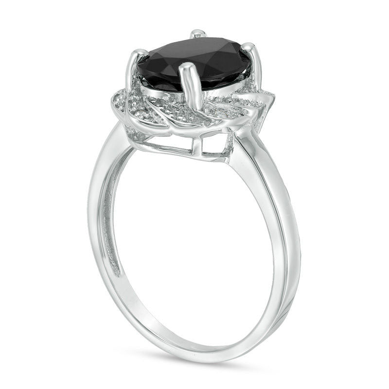 Oval Onyx and Natural Diamond Accent Pinwheel Frame Ring in Sterling Silver