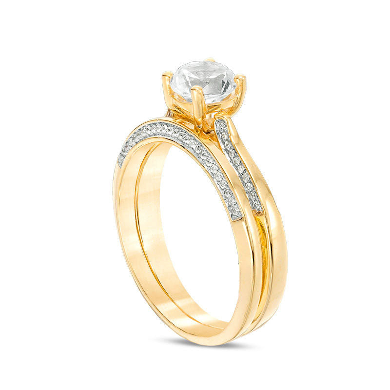 5.7mm Lab-Created White Sapphire and 0.20 CT. T.W. Diamond Bridal Engagement Ring Set in Solid 10K Yellow Gold