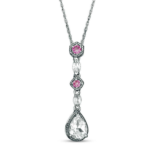 Pear-Shaped Lab-Created White and Pink Sapphire Antique Vintage-Style Drop Pendant in Sterling Silver