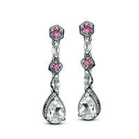 Pear-Shaped Lab-Created White and Pink Sapphire Vintage-Style Drop Earrings in Sterling Silver