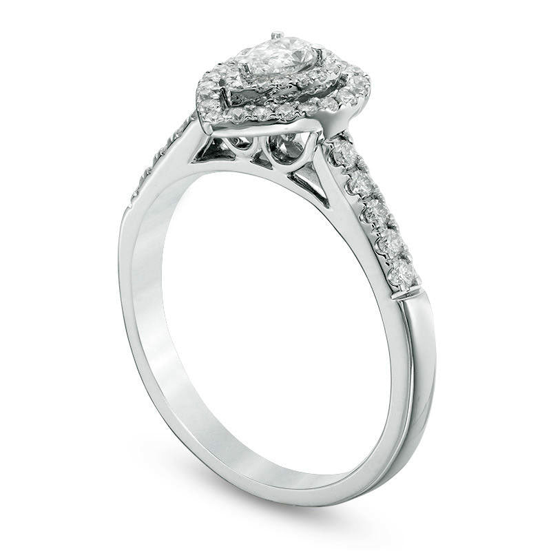 0.50 CT. T.W. Pear-Shaped Natural Diamond Double Frame Engagement Ring in Solid 14K White Gold