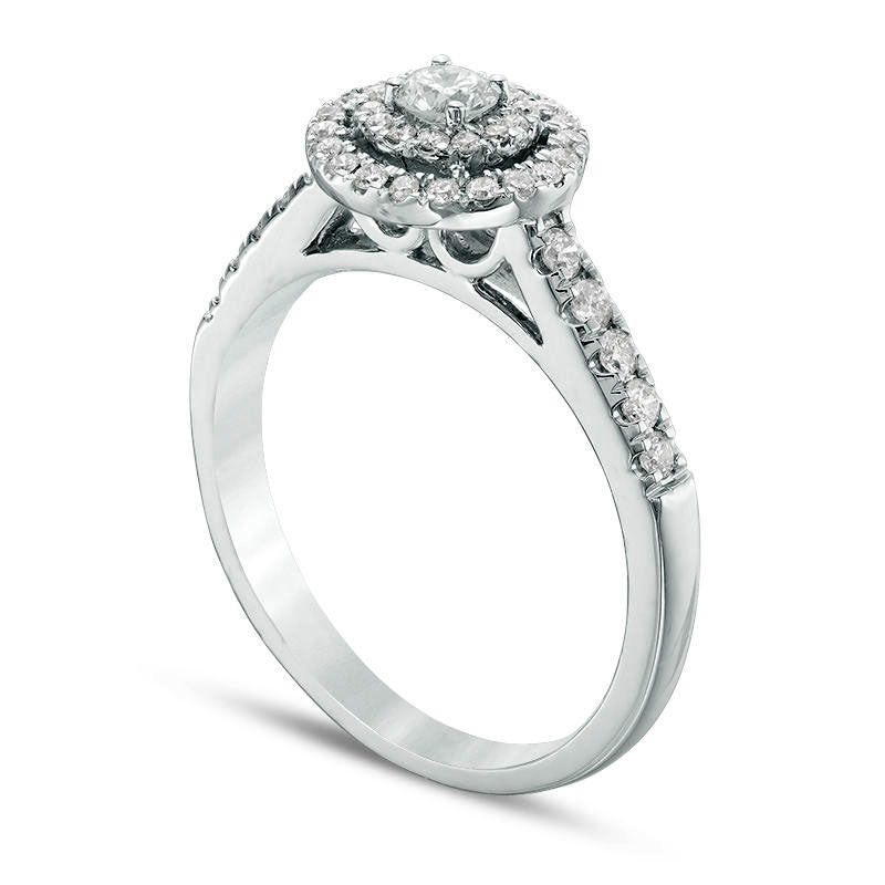 0.50 CT. T.W. Natural Diamond Double Frame Engagement Ring in Solid 14K White Gold