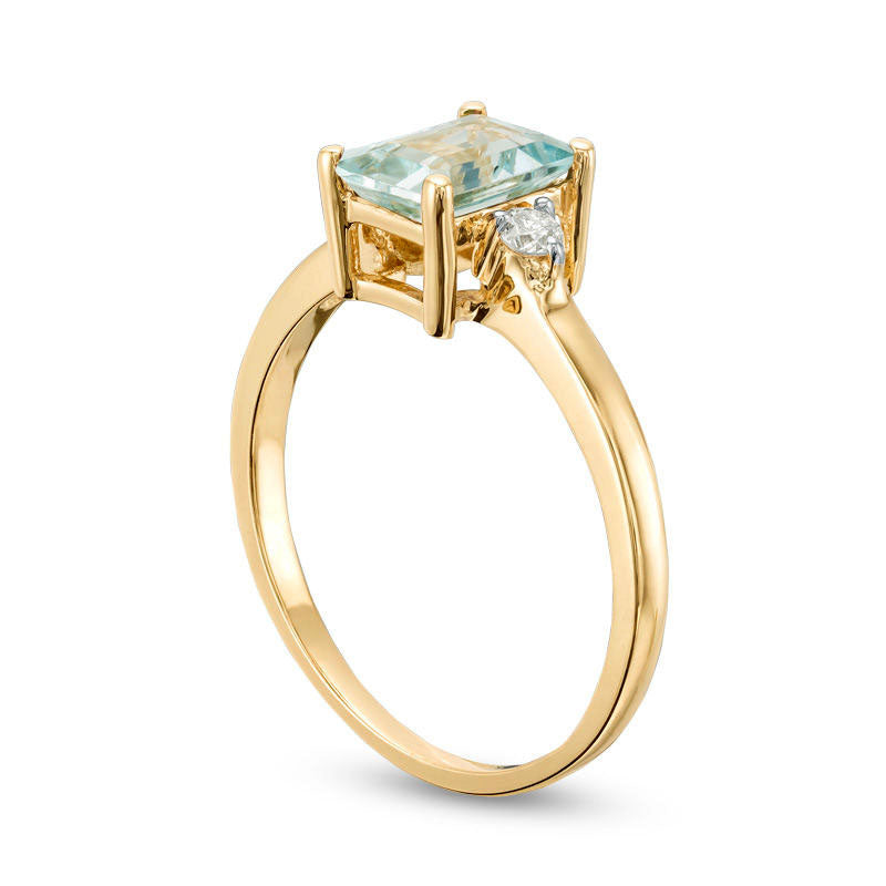 Emerald-Cut Aquamarine and 0.10 CT. T.W. Natural Diamond Ring in Solid 10K Yellow Gold