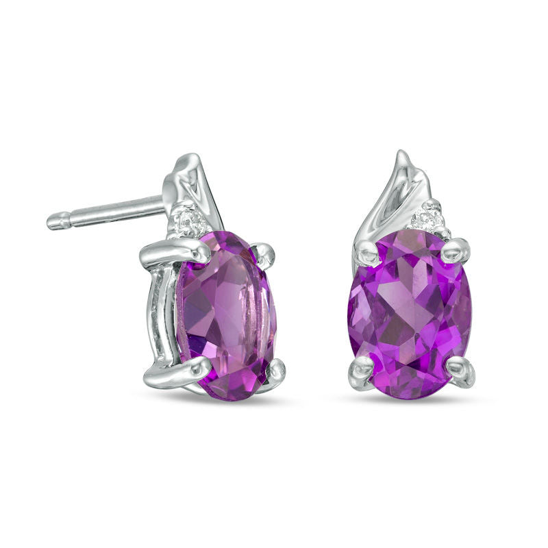 Oval Amethyst and Diamond Accent Swirl Top Drop Earrings in 10K White Gold