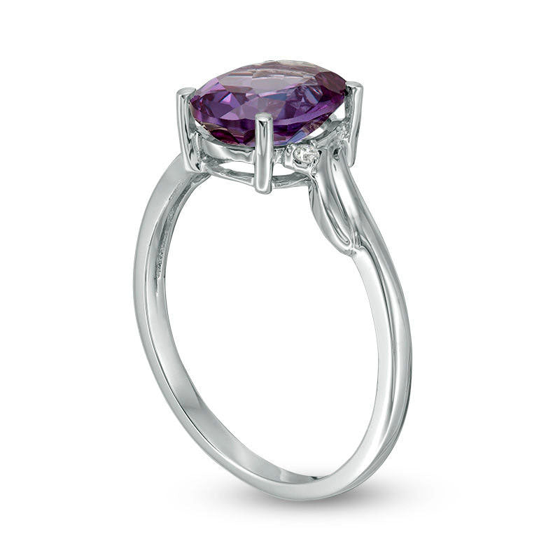 Oval Lab-Created Alexandrite and Diamond Accent Bypass Swirl Shank Ring in Solid 10K White Gold