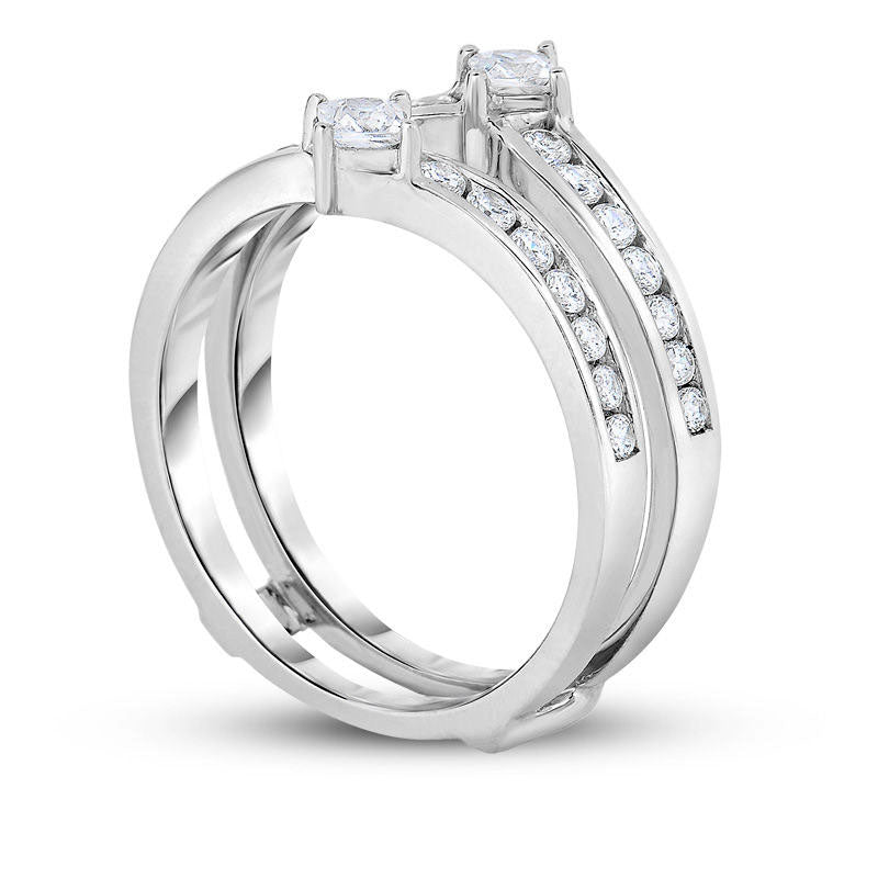 0.75 CT. T.W. Princess-Cut and Round Natural Clarity Enhanced Diamond Chevron Solitaire Enhancer in Solid 14K White Gold