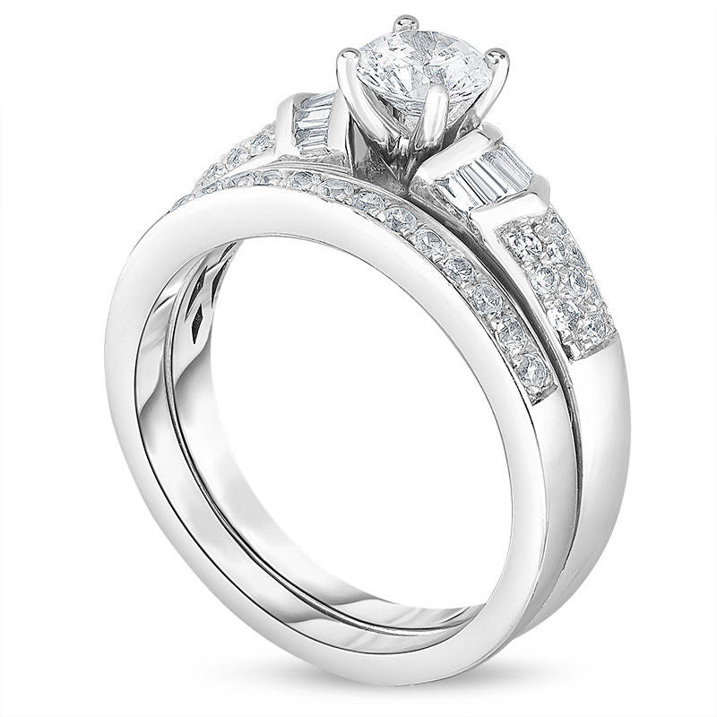 1.0 CT. T.W. Natural Diamond Chevron Collar Bridal Engagement Ring Set in Solid 14K White Gold