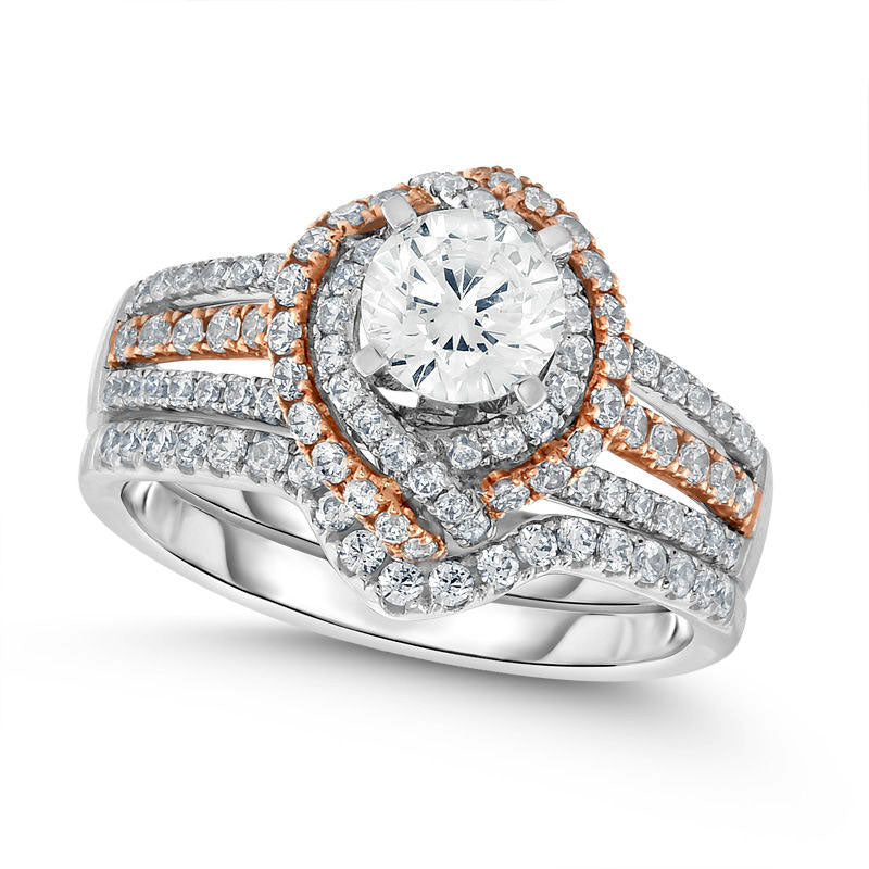 1.5 CT. T.W. Natural Diamond Bypass Marquise Frame Bridal Engagement Ring Set in Solid 14K Two-Tone Gold