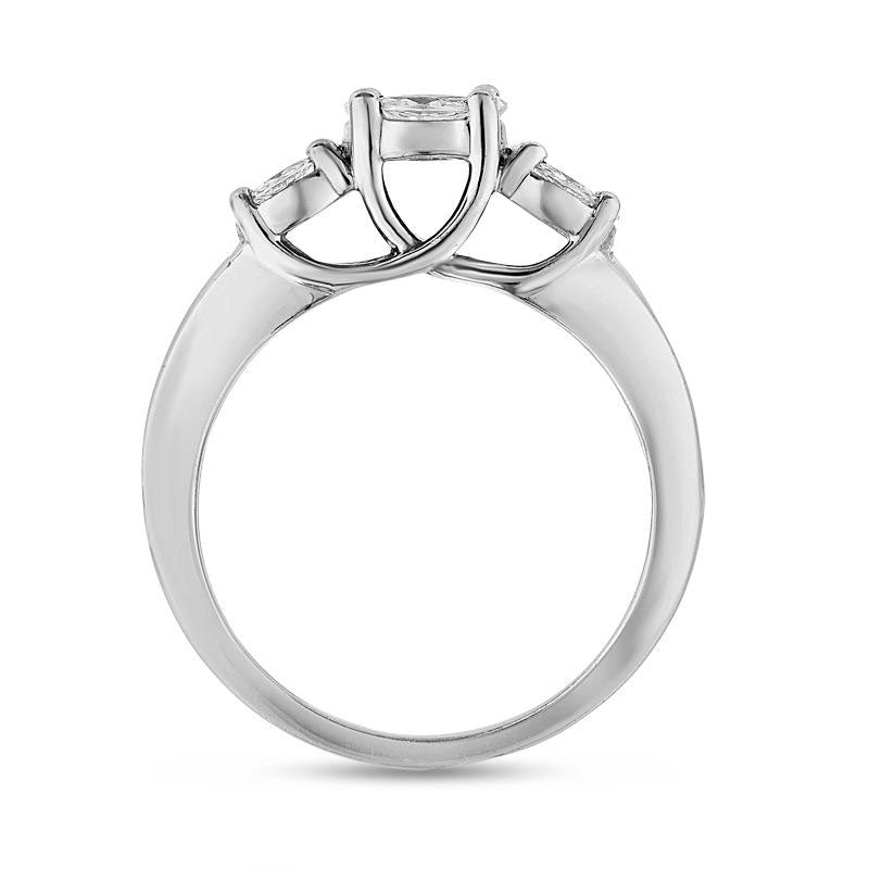 1.0 CT. T.W. Marquise and Princess-Cut Composite Natural Diamond Three Stone Engagement Ring in Solid 14K White Gold