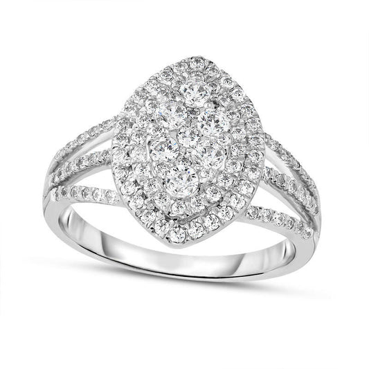 0.75 CT. T.W. Composite Natural Diamond Marquise Frame Split Shank Engagement Ring in Solid 14K White Gold